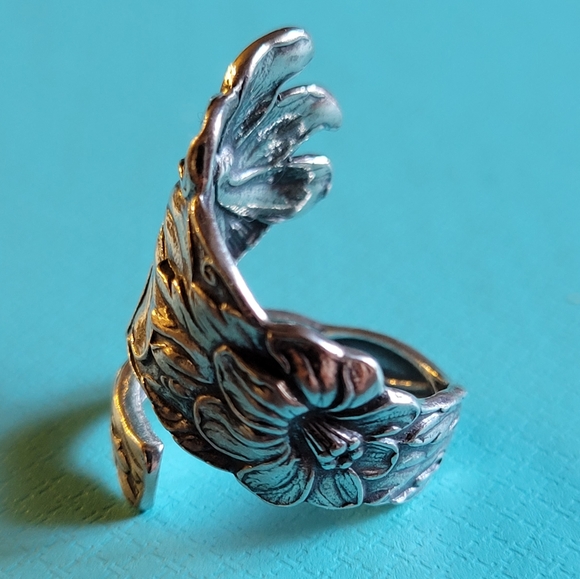 Antique Vintage Sterling Silver Daffodil Spoon Ring - Picture 7 of 14